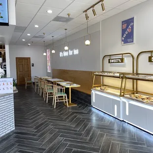 the inside of a donut shop