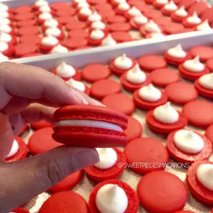 a hand holding a macaron