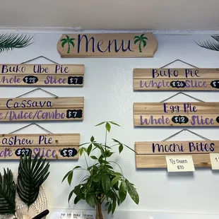 the menus on the wall