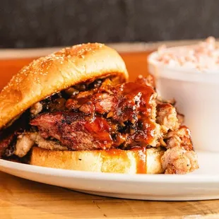 Smoked pulled pork with cole slaw