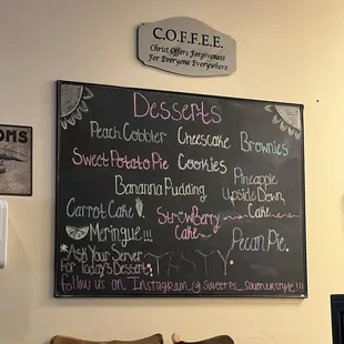 Dessert menu