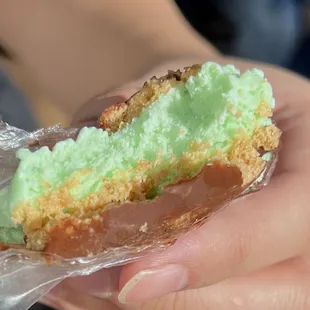 Marianne's mint ice cream sandwich dipped in chocolate