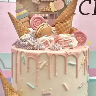 Funfetti drip cake ice cream themed