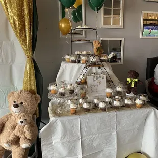 Baby shower dessert table (assorted desserts).