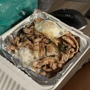 Chicken Basil with an over-easy egg