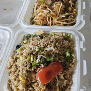 Basil fried rice, pad thai