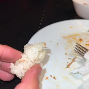 Blond Asian hair in my sticky rice