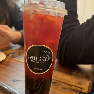 Strawberry Green Tea with Boba