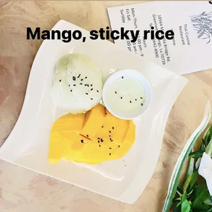 mango and sticky rice on a plate