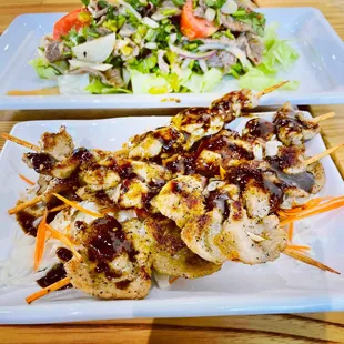 Pork Skewers &amp; Yum beef salad