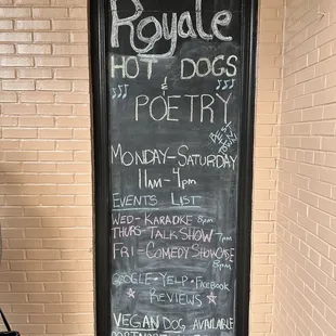 a chalkboard sign