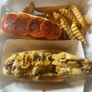This is a picture of the 2 for 5 hotdog special currently being offered, I added crispy fries to my order.