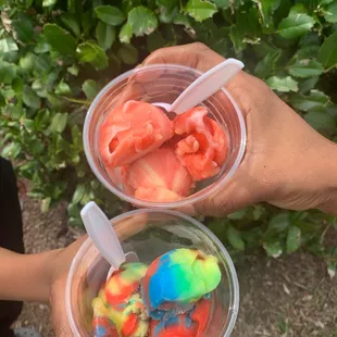 Strawberry lemonade and rainbow Italian ice