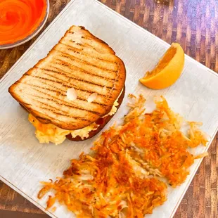 GF Breakfast Sandwich &amp; hash browns