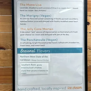 Menu as of June 2024
