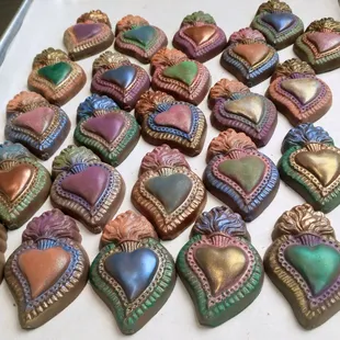 Hand Painted - one of a kind Chocolate Flaming Hearts