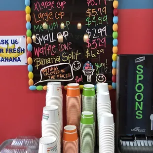 Sizes and prices