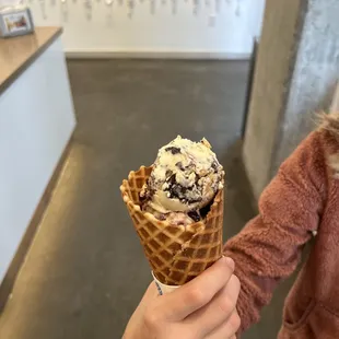 Berry Crumble (on the Bottom) with Peanut Butter Chocolate Cookie in the Delicious Gluten Free Waffle Cone!