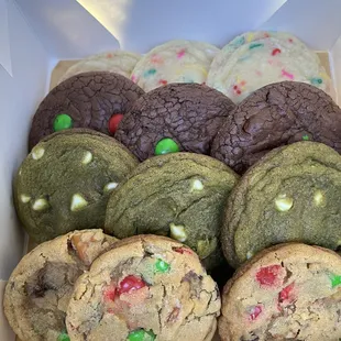 Sprinkles, fudge with mint, matcha with white chocolate, and holiday kitchen sink