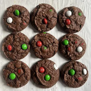 Fudge chocolate cookies with mint M&amp;Ms for the holiday season!
