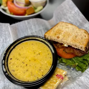 a sandwich and a bowl of soup
