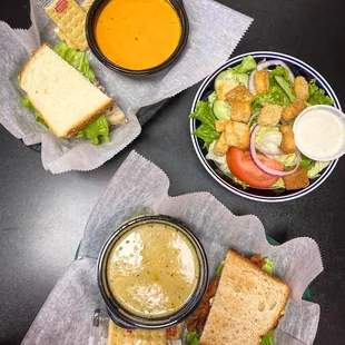 Outlaw Chicken Salad Sandwich &amp; Tomato Bisque BLT, Corn Crab Chowder, &amp; Side Salad