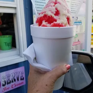 a hand holding a cup of ice cream