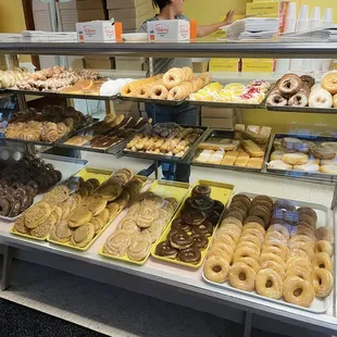Assorted donuts in left side case