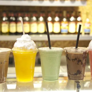 The colorful specialty drinks at Sweet Shoppe.