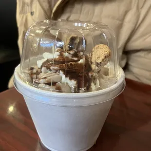 Mocha Crunch Rolled Ice Cream Chocolate chip cookie+Coffee Ice Cream with Whipped Cream, Chocolate syrup, Wafer stick, &amp; Chocolate Chips.