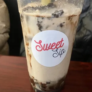 Oreo milk tea with extra Oreo