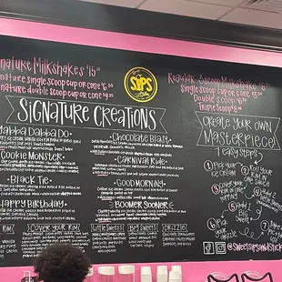 the menu on the wall