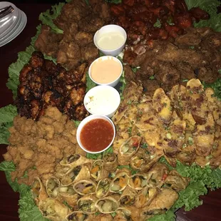 a large platter of food