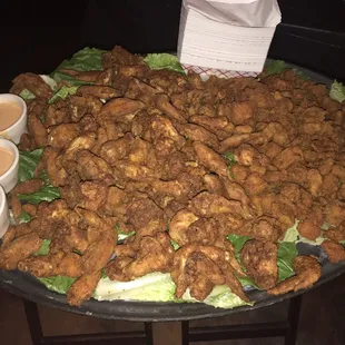 We ordered this gigantic platter of chicken wings &amp; catfish