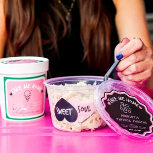 Take Me Home plant-based soft serve and Probiotic Tapioca Pudding