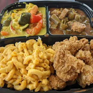 Curry, okra gumbo, fried cauliflower, mac.