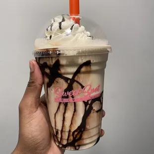 Nondairy white mocha frappe with fudge