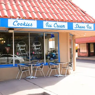 the outside of a cookie shop