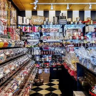 a grocery store with a checkered floor