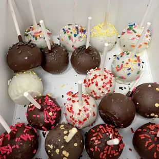 Some cake pops from Sweet Stuff! So many different flavors, velvety texture, and super cute :)