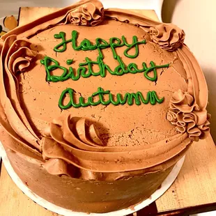 Yellow with chocolate butter cream, yum!