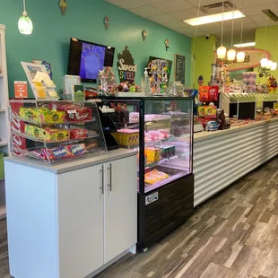 the inside of a candy shop