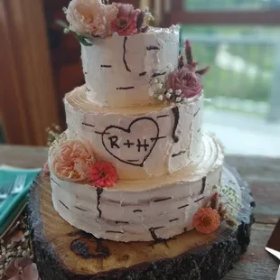 Birch and Floral Wedding Cake