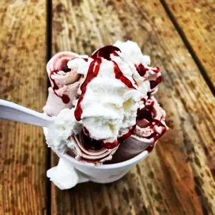 a bowl of ice cream with a spoon