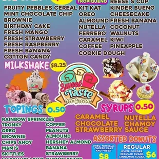 Sweet Taste Ice Cream * Food Truck Menu