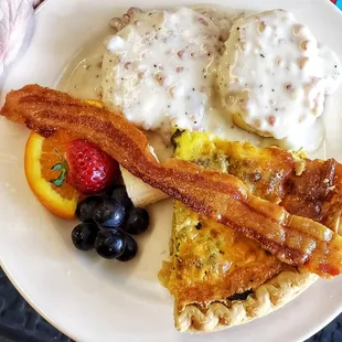 Our brunch plate with Biscuits and gravy
