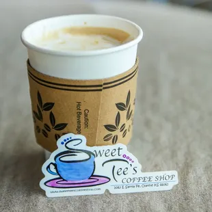 To-Go Latte with a Sweet Tee's Business Sticker