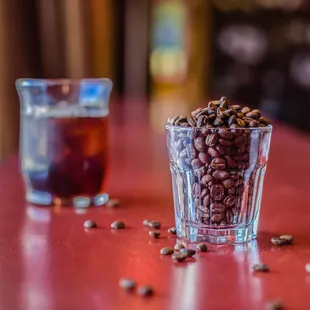 coffee beans in a glass