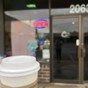 Outside with To go Cup