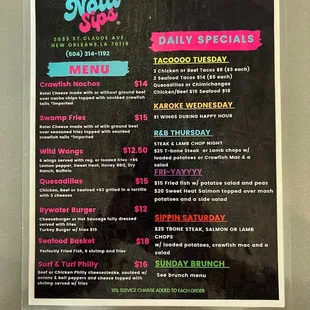 Menu of food - no menu of sno balls but she can make anything you want. I had the Bahama Mama with a shot of Malibu coconut rum.